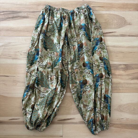 Womens Harem Floral Loose Elastic‎ Waist Low Rise Peacock Earthy Waist 32 - Picture 1 of 5